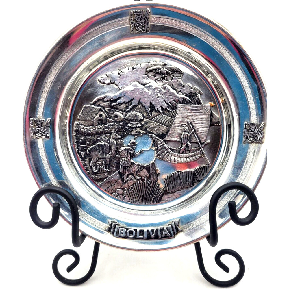 BOLIVIA 3D Tin Decorative Plate 97% Estano 7.5" Stand Not Included